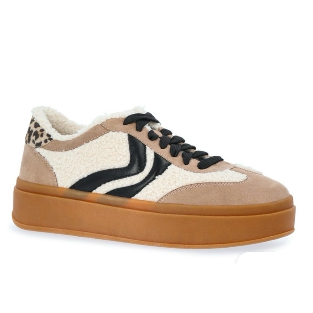 Women’s Cream & Tan Platform Sneakers with Black Detail